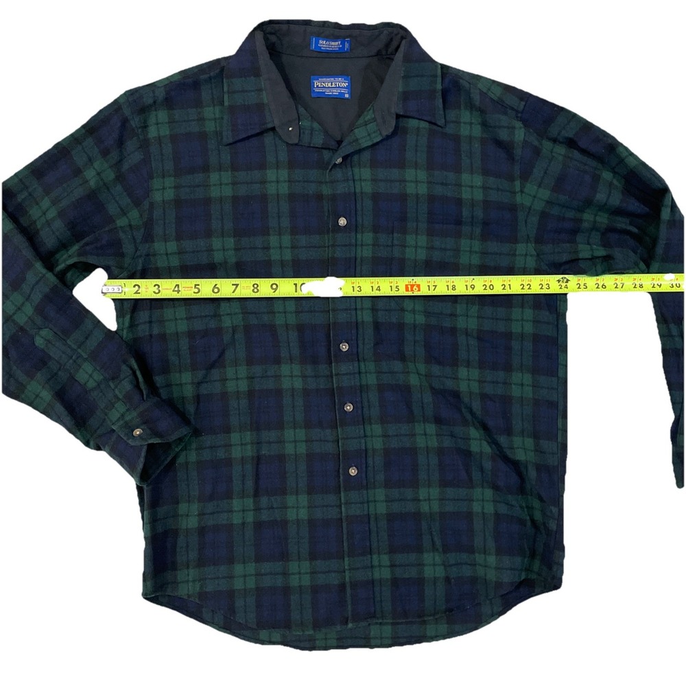 VTG Pendleton SoLo Mens XL Green & Blue Plaid Wool Long Sleeve Button Up USA - Picture 2 of 7